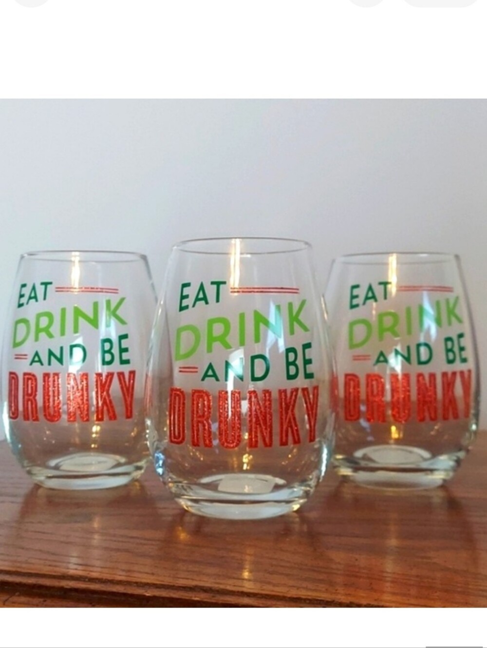 *🆕 Eat, Drink and be Drunky 18oz Holiday Glasses Set of 3 Slant Collections NEW